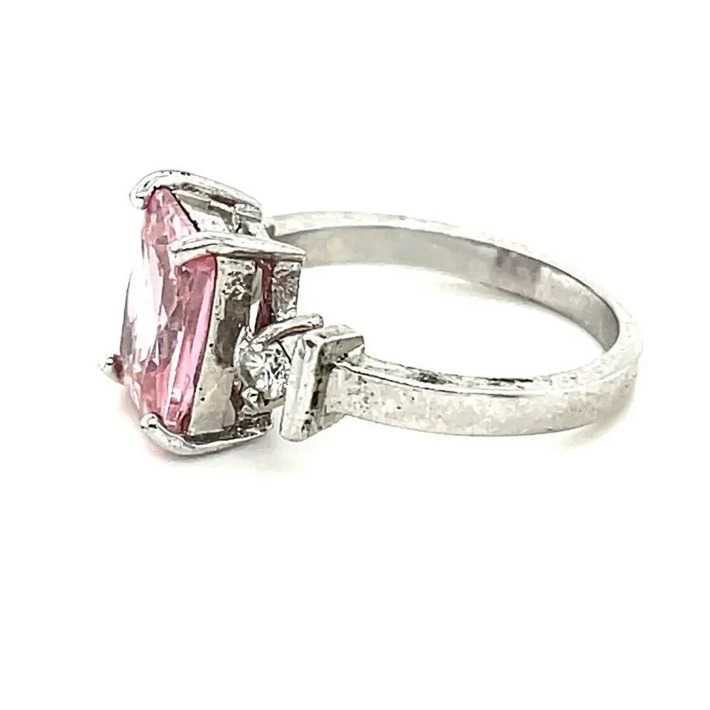 Emerald Cut‎ Pink/White Stone Ring